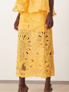 Arrange Floral Cornelli Column Midi Skirt in Mandarin Yellow Women Size 14